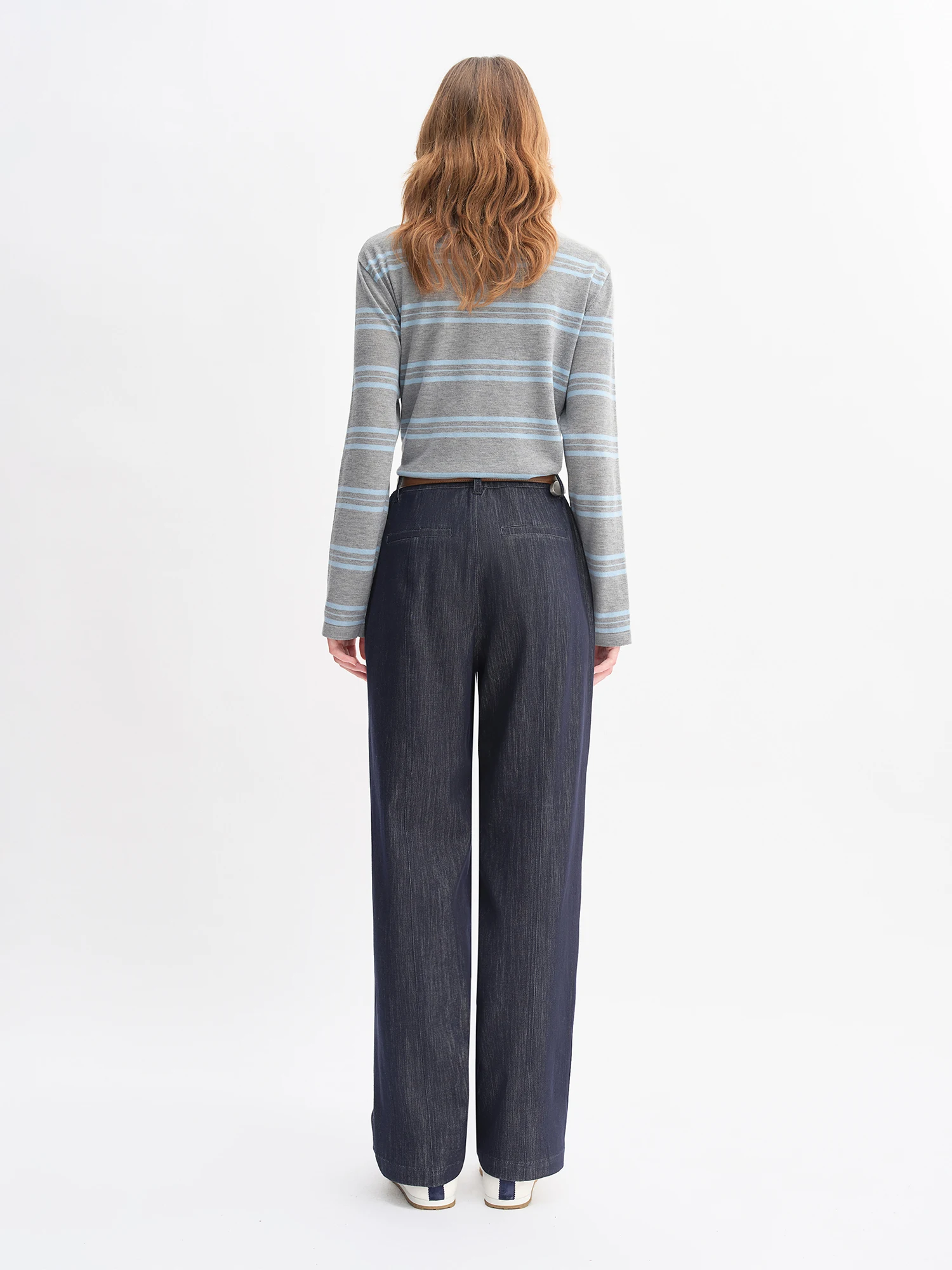 DUSHU Autumn 2025 Women's Vintage Wide Leg Jeans - Curve Flattering High Waist Stretch Denim Pants Arc Hem Casual Comfort Fit