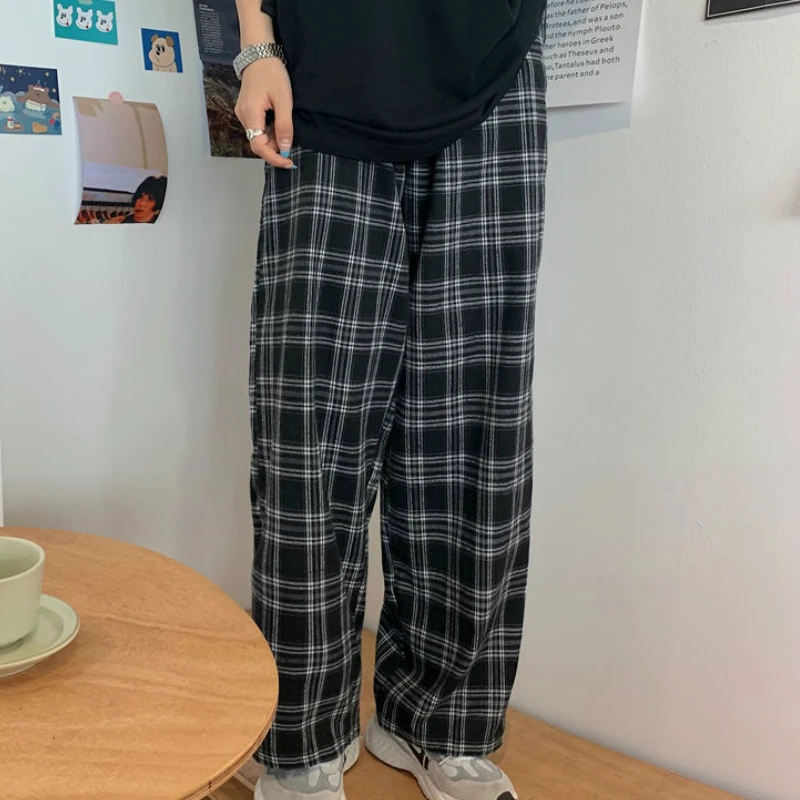 JMPRS Black Women Plaid Pants Casual Oversize Loose Wide Leg Trouser Retro Teens Harajuku Hip-hop All-match Streetwear S - 3XL