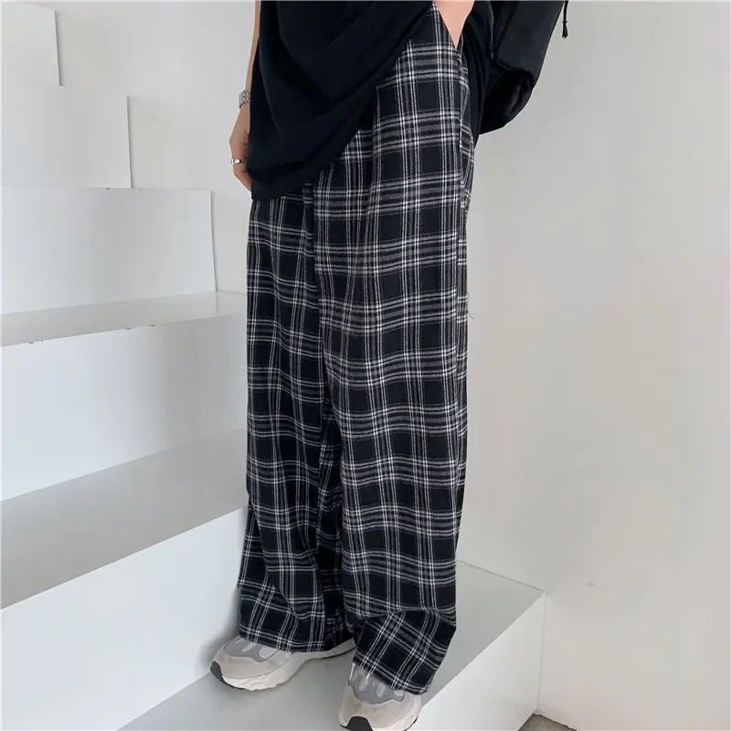 JMPRS Black Women Plaid Pants Casual Oversize Loose Wide Leg Trouser Retro Teens Harajuku Hip-hop All-match Streetwear S - 3XL