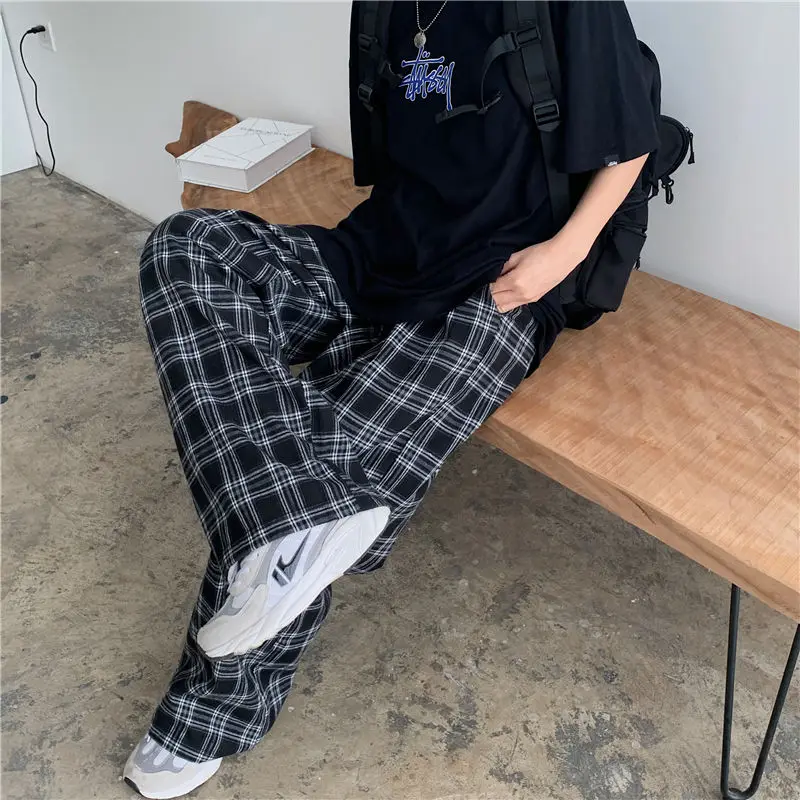 JMPRS Black Women Plaid Pants Casual Oversize Loose Wide Leg Trouser Retro Teens Harajuku Hip-hop All-match Streetwear S - 3XL