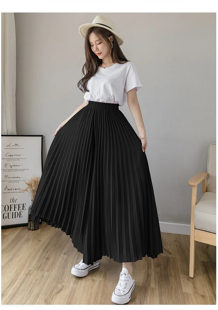 Women Elegant Chiffon High Waist Wide Leg Pants Casual Korean Fashion Pleated Loose Trousers Clothes Comodi Pantalones De Mujer