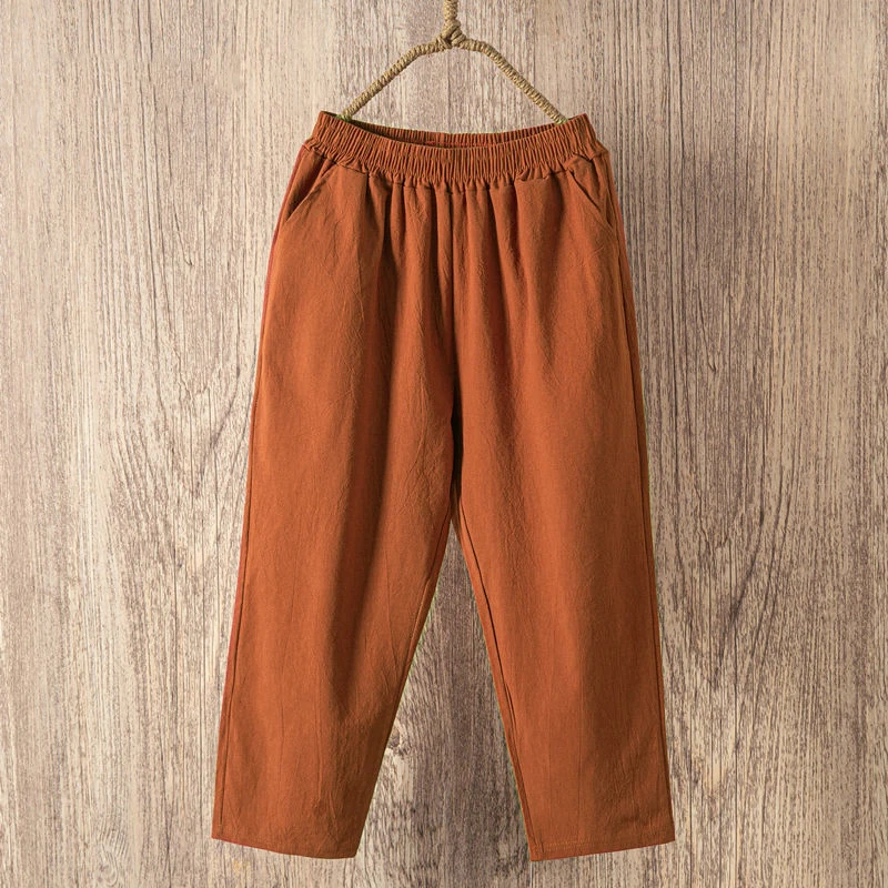 Lucyever Casual Cotton Linen Pants Women 2022 Spring Summer Elastic Waist Ankle Pants Woman Solid Color Harem Trousers Hot Sale