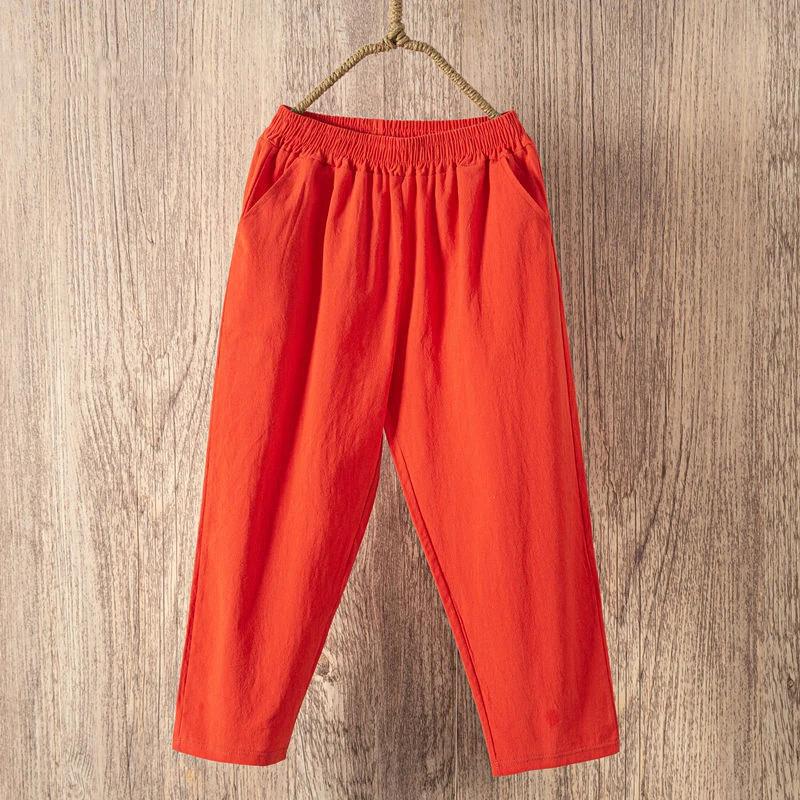 Lucyever Casual Cotton Linen Pants Women 2022 Spring Summer Elastic Waist Ankle Pants Woman Solid Color Harem Trousers Hot Sale