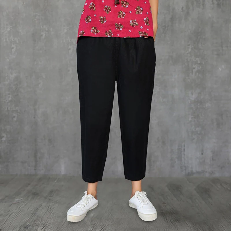 Lucyever Casual Cotton Linen Pants Women 2022 Spring Summer Elastic Waist Ankle Pants Woman Solid Color Harem Trousers Hot Sale