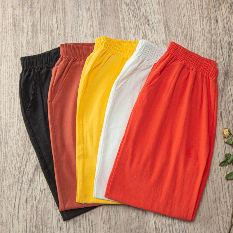 Lucyever Casual Cotton Linen Pants Women 2022 Spring Summer Elastic Waist Ankle Pants Woman Solid Color Harem Trousers Hot Sale