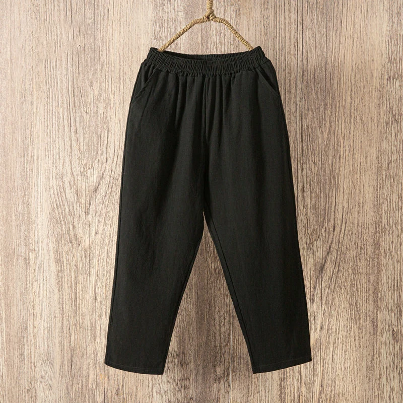 Lucyever Casual Cotton Linen Pants Women 2022 Spring Summer Elastic Waist Ankle Pants Woman Solid Color Harem Trousers Hot Sale