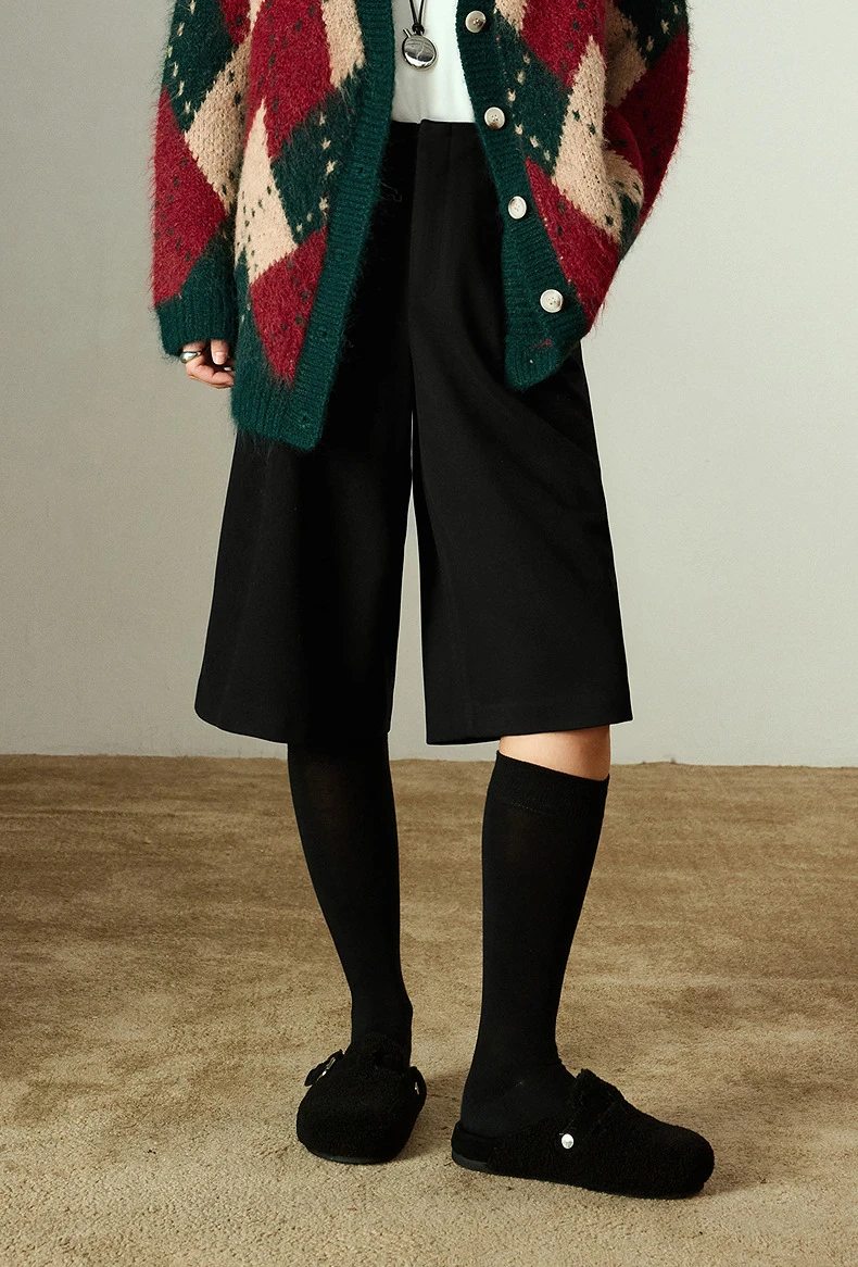 TOYOUTH Women Capris 2025 Winter New Pleated Wide-Leg Elegant Commuting Casual Warm Wool-Blend Trousers