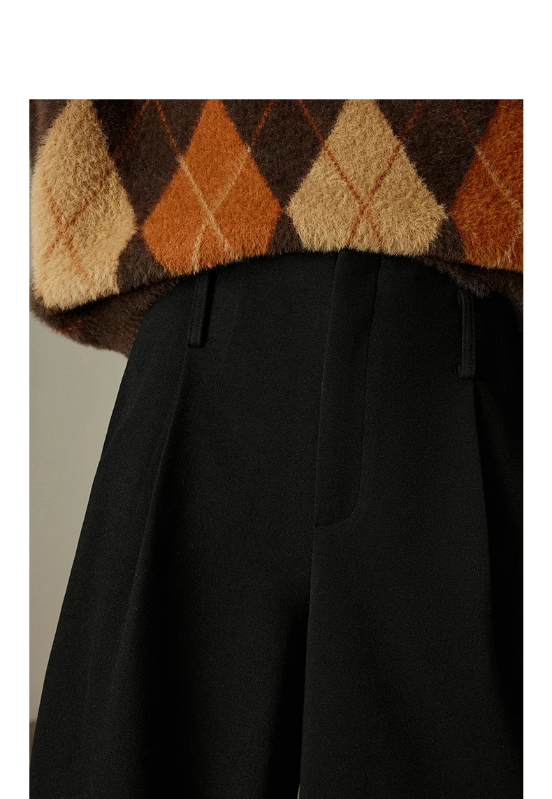 TOYOUTH Women Capris 2025 Winter New Pleated Wide-Leg Elegant Commuting Casual Warm Wool-Blend Trousers
