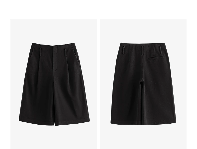 TOYOUTH Women Capris 2025 Winter New Pleated Wide-Leg Elegant Commuting Casual Warm Wool-Blend Trousers