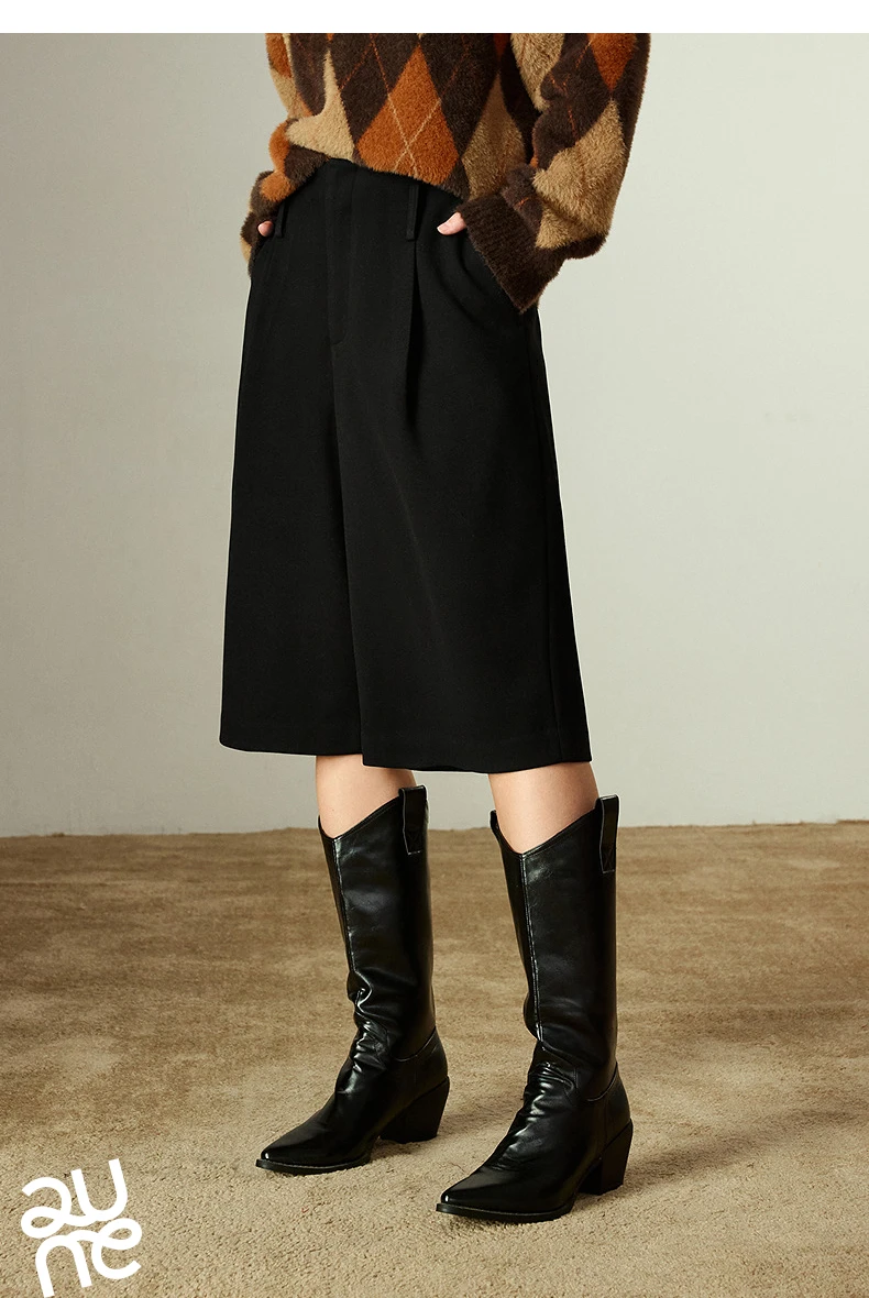 TOYOUTH Women Capris 2025 Winter New Pleated Wide-Leg Elegant Commuting Casual Warm Wool-Blend Trousers