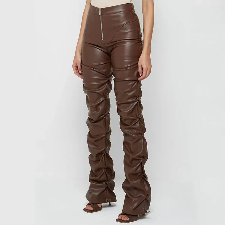 Women's Pants Wholesale Items High Waist Pu Leather Black Wide Leg Pants for Women Casual Fashion Loose Streetwear Trouser Femme