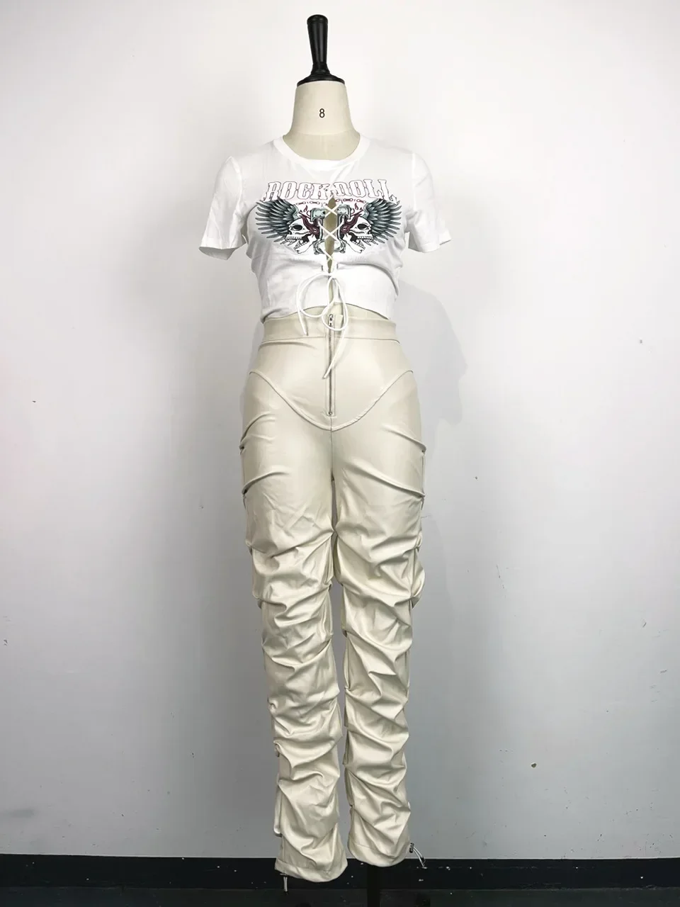 Women's Pants Wholesale Items High Waist Pu Leather Black Wide Leg Pants for Women Casual Fashion Loose Streetwear Trouser Femme