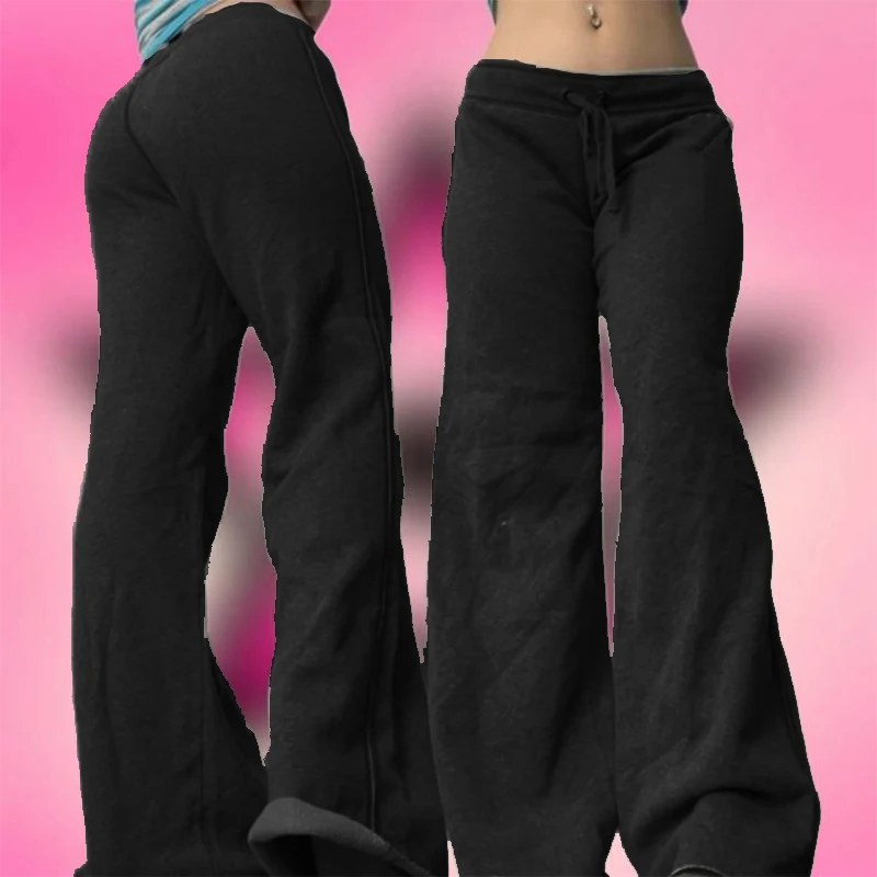 White letter print straight wide-leg pants new low waist casual versatile Harajuku fashion European clothing sexy hot girl style