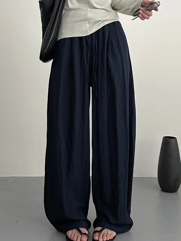 KarSaNy Women Summer Pants Purple Loose High Waist Casual Solid Navy Blue Lyocell Pants Wide Leg Trousers For Women Summer Baggy