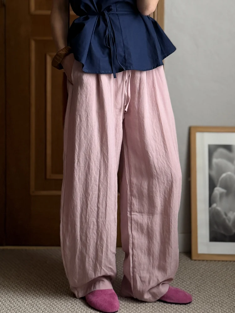 KarSaNy Women Summer Pants Purple Loose High Waist Casual Solid Navy Blue Lyocell Pants Wide Leg Trousers For Women Summer Baggy