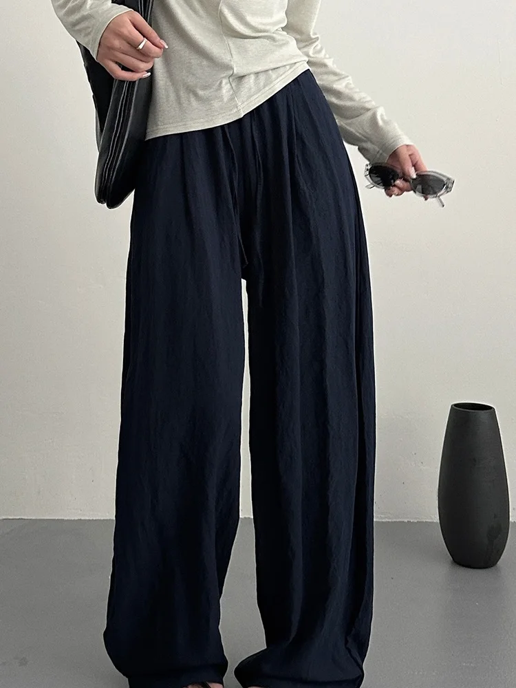 KarSaNy Women Summer Pants Purple Loose High Waist Casual Solid Navy Blue Lyocell Pants Wide Leg Trousers For Women Summer Baggy