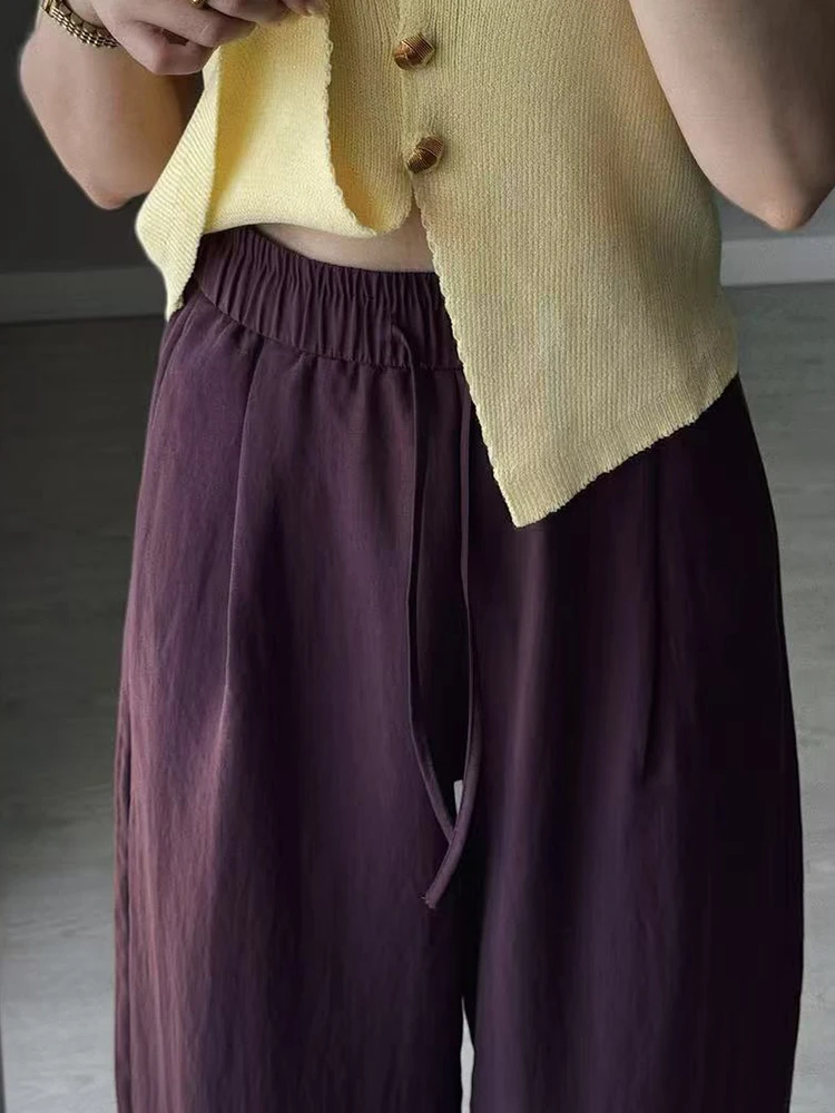 KarSaNy Women Summer Pants Purple Loose High Waist Casual Solid Navy Blue Lyocell Pants Wide Leg Trousers For Women Summer Baggy