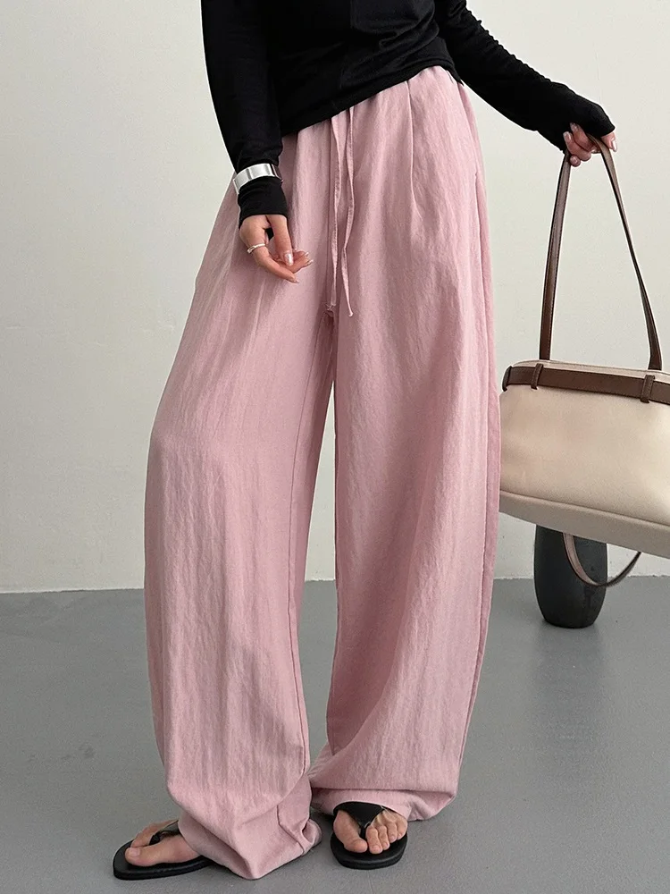 KarSaNy Women Summer Pants Purple Loose High Waist Casual Solid Navy Blue Lyocell Pants Wide Leg Trousers For Women Summer Baggy