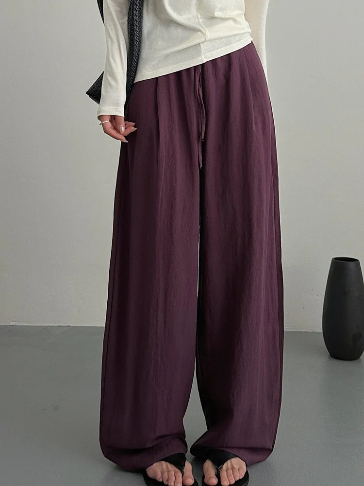 KarSaNy Women Summer Pants Purple Loose High Waist Casual Solid Navy Blue Lyocell Pants Wide Leg Trousers For Women Summer Baggy