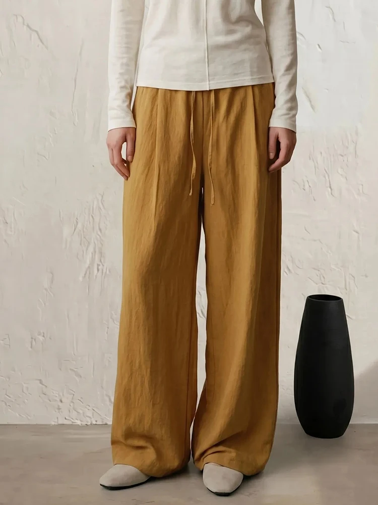 KarSaNy Women Summer Pants Purple Loose High Waist Casual Solid Navy Blue Lyocell Pants Wide Leg Trousers For Women Summer Baggy