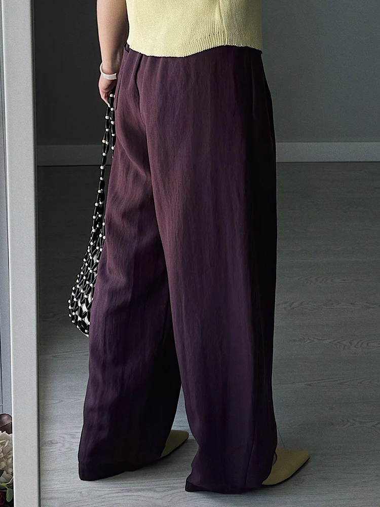 KarSaNy Women Summer Pants Purple Loose High Waist Casual Solid Navy Blue Lyocell Pants Wide Leg Trousers For Women Summer Baggy