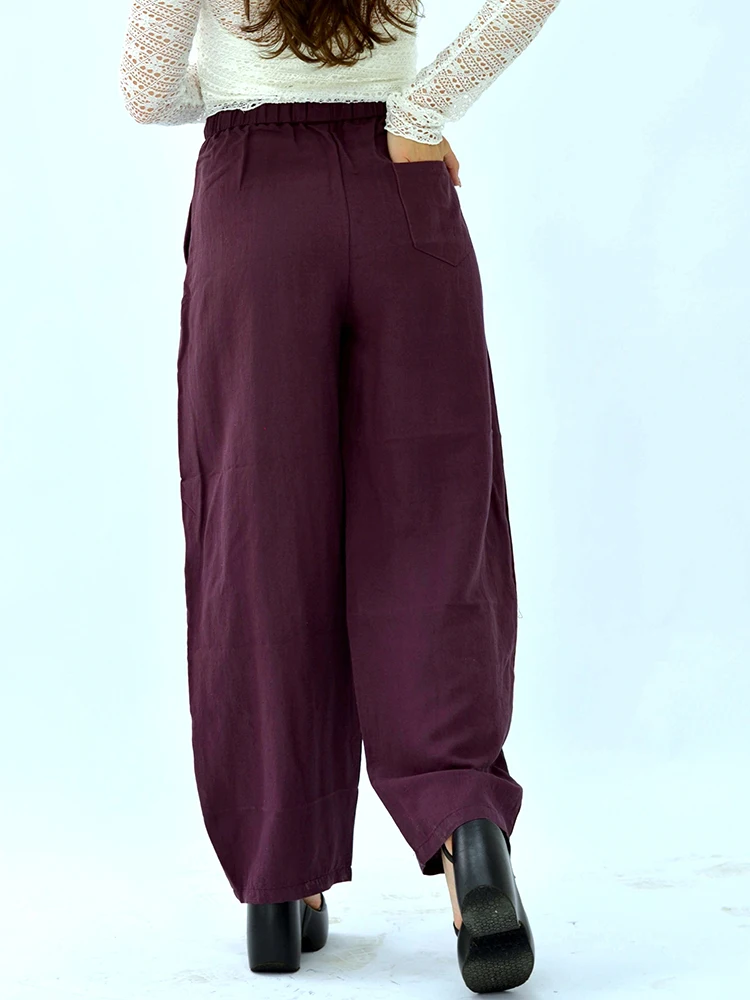 KarSaNy Women Summer Pants Purple Loose High Waist Casual Solid Navy Blue Lyocell Pants Wide Leg Trousers For Women Summer Baggy