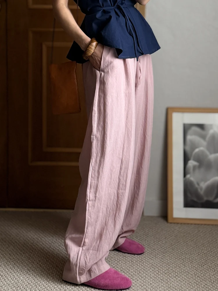 KarSaNy Women Summer Pants Purple Loose High Waist Casual Solid Navy Blue Lyocell Pants Wide Leg Trousers For Women Summer Baggy
