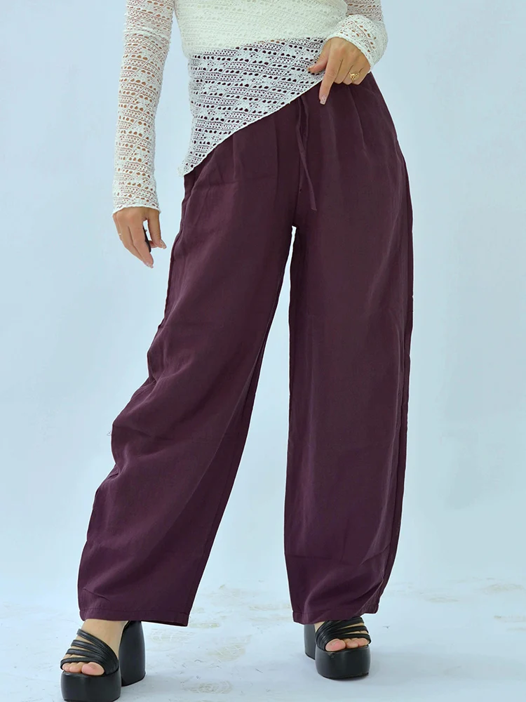 KarSaNy Women Summer Pants Purple Loose High Waist Casual Solid Navy Blue Lyocell Pants Wide Leg Trousers For Women Summer Baggy