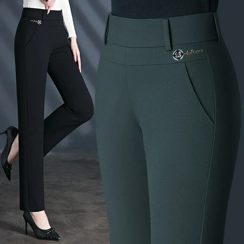 Black Women's High Waist Stretch Suit Pants, Fashion Slim Trousers, Purple Green Brown Pantalones, Asian Size M-6XL