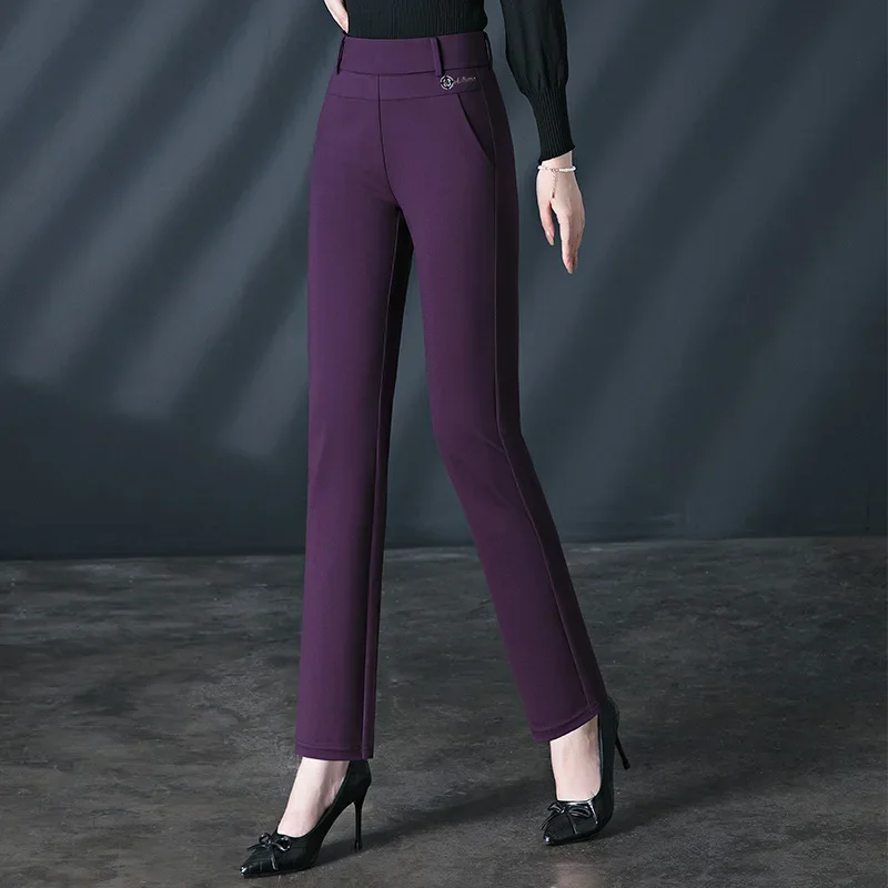 Black Women's High Waist Stretch Suit Pants, Fashion Slim Trousers, Purple Green Brown Pantalones, Asian Size M-6XL