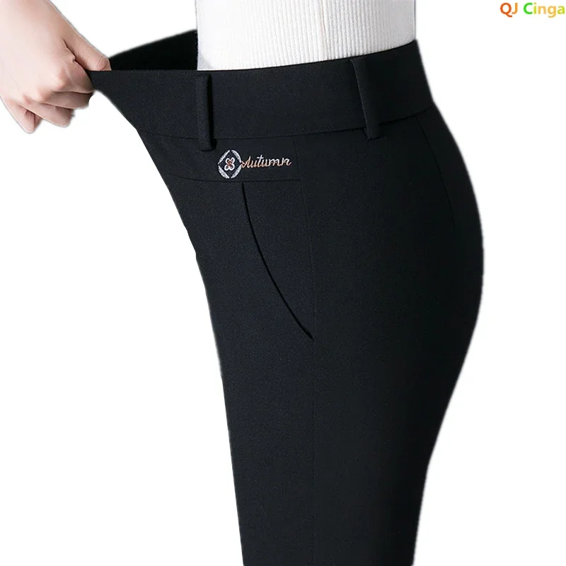 Black Women's High Waist Stretch Suit Pants, Fashion Slim Trousers, Purple Green Brown Pantalones, Asian Size M-6XL