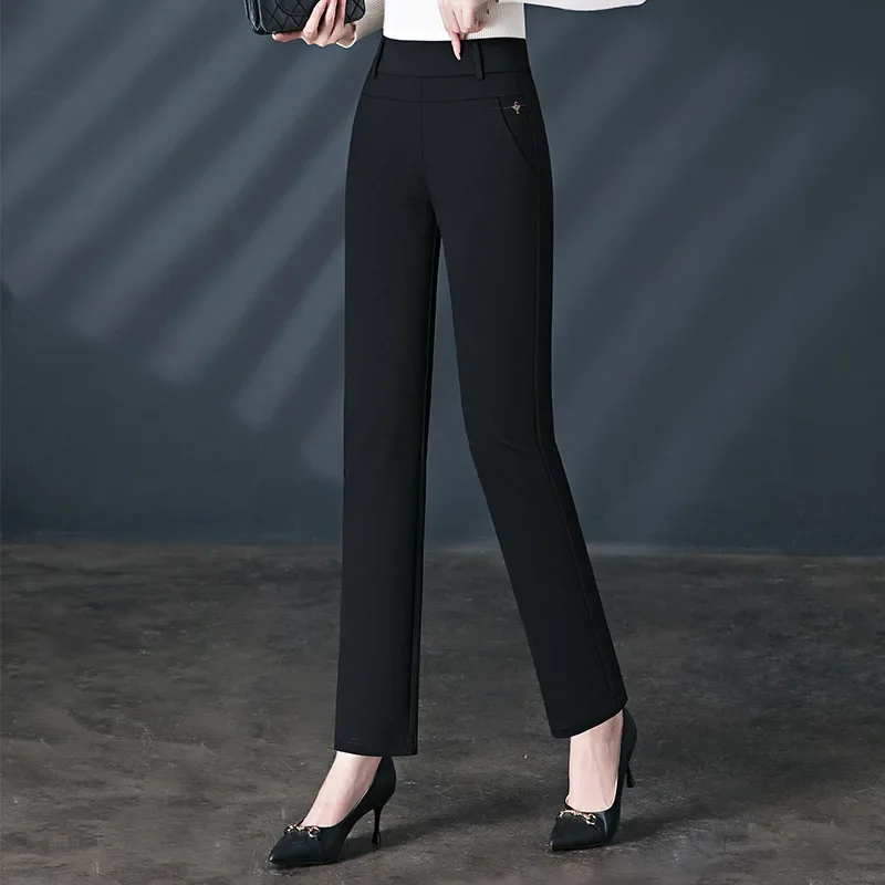 Black Women's High Waist Stretch Suit Pants, Fashion Slim Trousers, Purple Green Brown Pantalones, Asian Size M-6XL