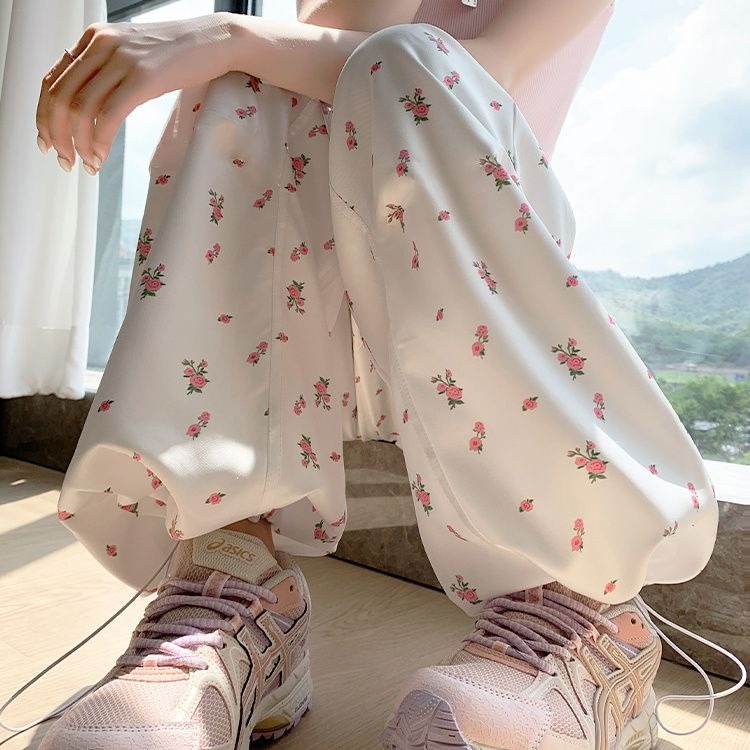 American Casual White Flower Print Cargo Pants 2026 Autumn New High Waist Y2k E-Girl Straight Wide Leg Women