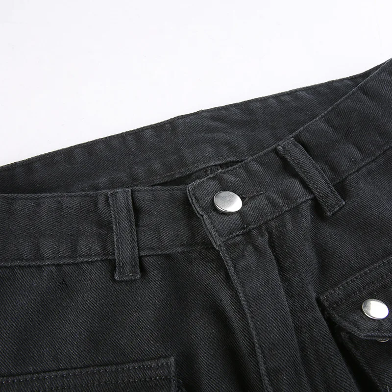 Eyelet Buckle Cyber Punk Goth Baggy Jeans Y2K Woman Techwear Dark Academic Solid E Girl Cargo Pants Denim Gothic Hippie Trousers