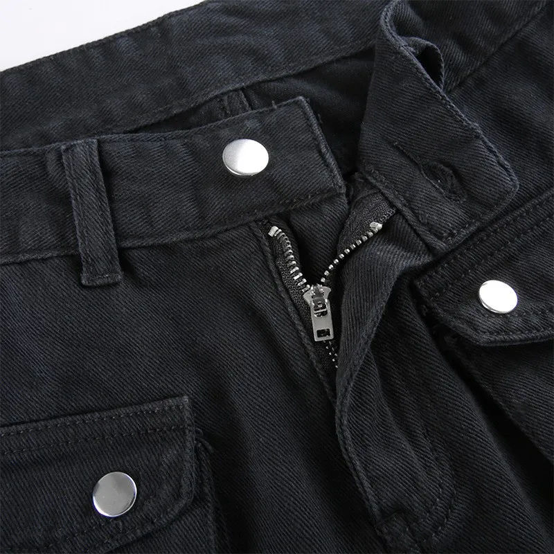 Eyelet Buckle Cyber Punk Goth Baggy Jeans Y2K Woman Techwear Dark Academic Solid E Girl Cargo Pants Denim Gothic Hippie Trousers