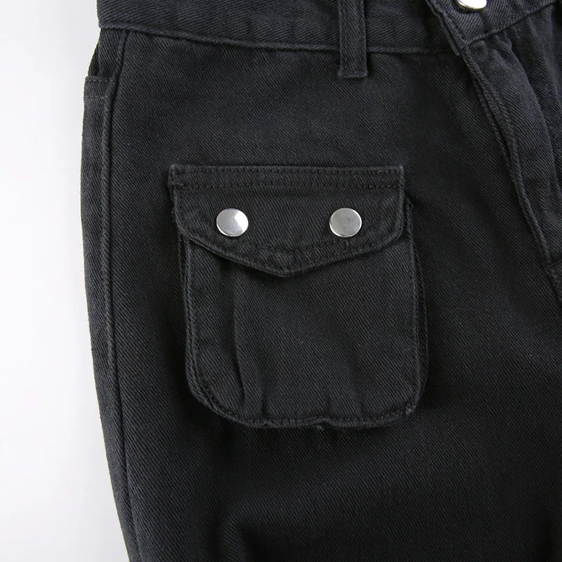 Eyelet Buckle Cyber Punk Goth Baggy Jeans Y2K Woman Techwear Dark Academic Solid E Girl Cargo Pants Denim Gothic Hippie Trousers