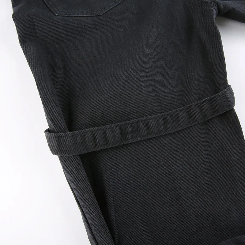 Eyelet Buckle Cyber Punk Goth Baggy Jeans Y2K Woman Techwear Dark Academic Solid E Girl Cargo Pants Denim Gothic Hippie Trousers