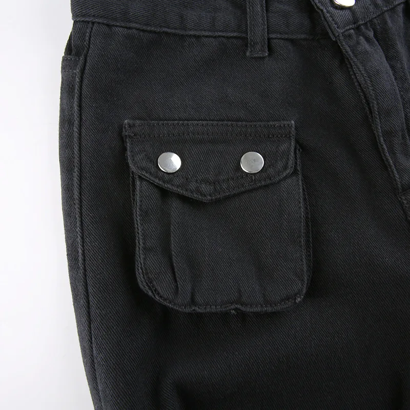 Eyelet Buckle Cyber Punk Goth Baggy Jeans Y2K Woman Techwear Dark Academic Solid E Girl Cargo Pants Denim Gothic Hippie Trousers