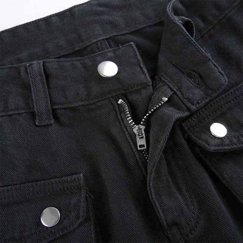 Eyelet Buckle Cyber Punk Goth Baggy Jeans Y2K Woman Techwear Dark Academic Solid E Girl Cargo Pants Denim Gothic Hippie Trousers