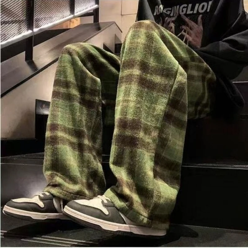 Casual Plaid Pants Men's and Women's Autumn American Retro Office Lady Straight Leg Loose Full Length Versatile Pant Female