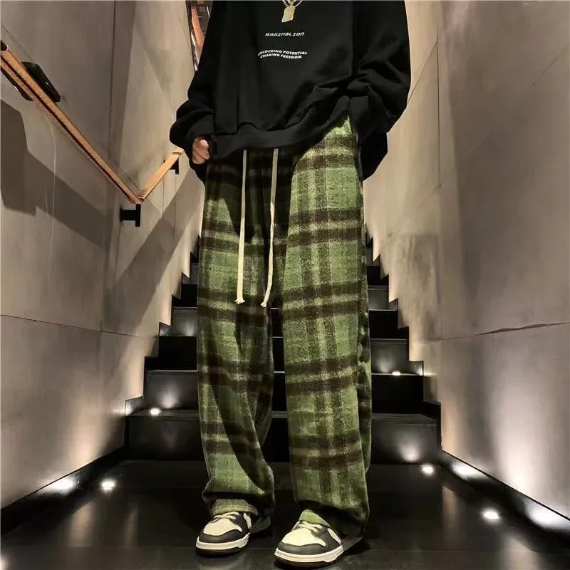 Casual Plaid Pants Men's and Women's Autumn American Retro Office Lady Straight Leg Loose Full Length Versatile Pant Female