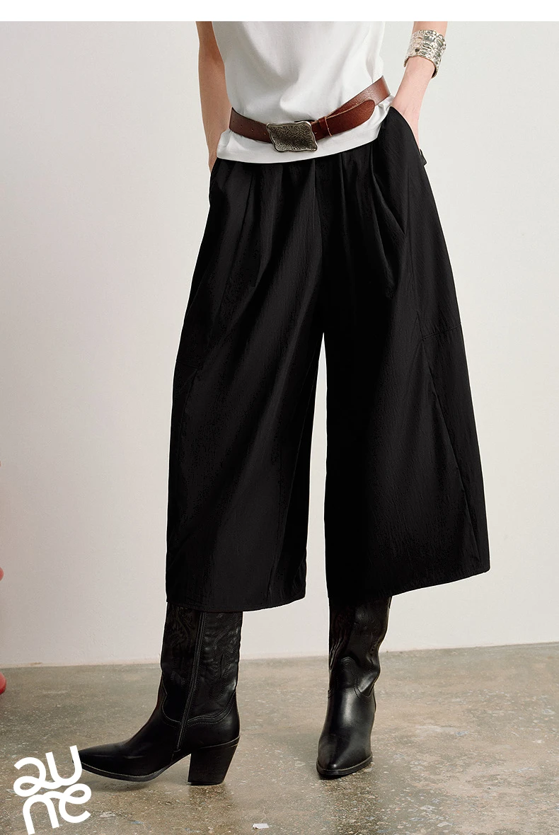 TOYOUTH Women's High Waist Wide Leg Skort 2026 Autumn New Accordion Pleated Slimming Flattering Office Commute Workwear Chic