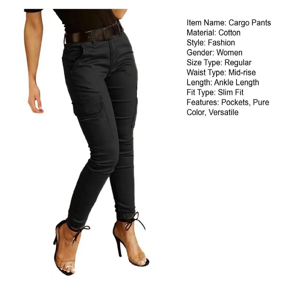 2026 New Woman Work Trousers Spring Autumn Casual Multi-Pocket Tight Foot Trousers Low-waist Button Solid Color Women's Leggings