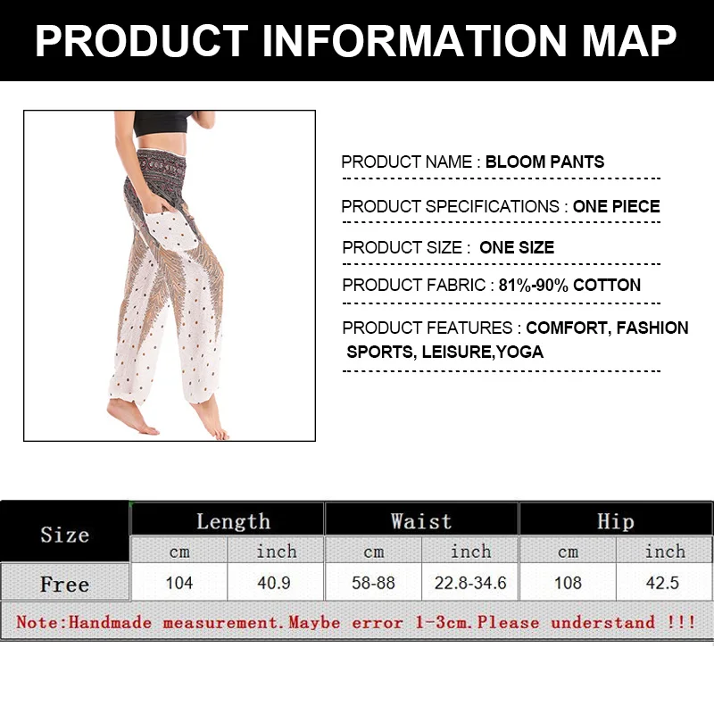 Women Casual Thai Harem Pants Baggy Boho Loose Printed Summer Beach Workout Pants Female Wide Leg High Waist Lantern Trousers
