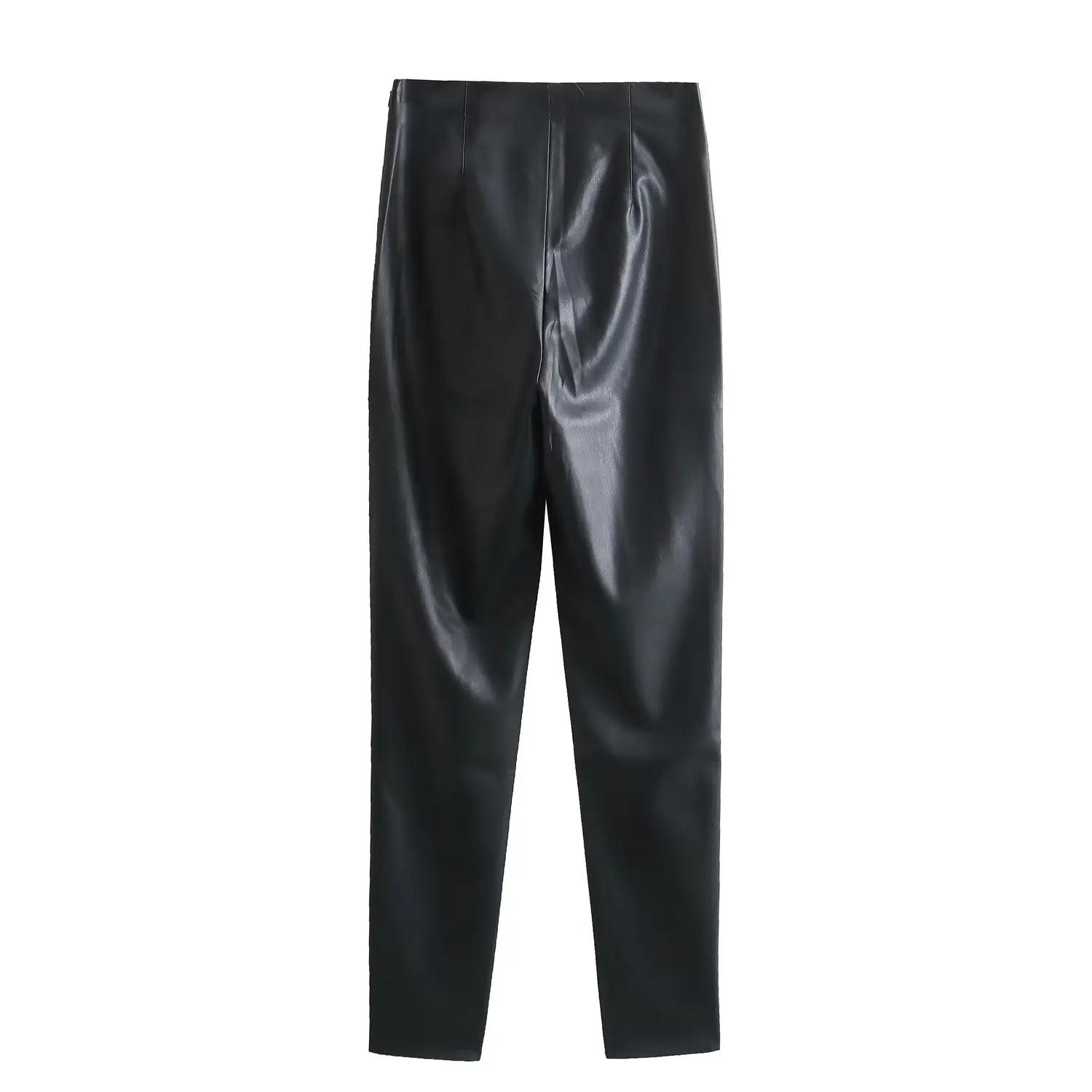 HH 2024 Women's Faux Leather Pants High Waist Straight Leg Trousers Fashion Female Streetwear Stylish Stretch Pencil Pants