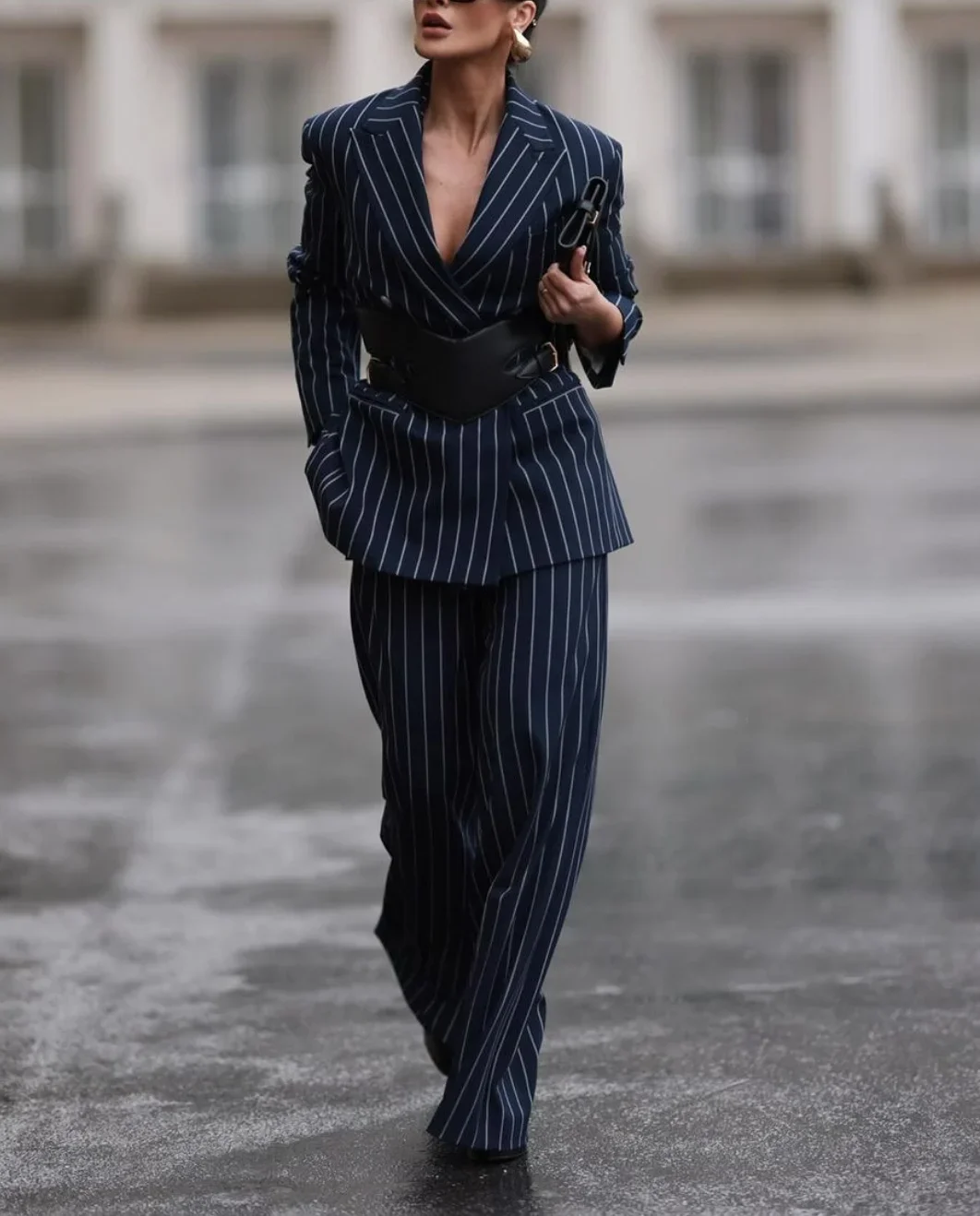 Kristarsgirl Women’s Striped Wide-leg Trousers 2025 Spring Fall Stylish Vintage High-waisted Contrast Color Pants for Female