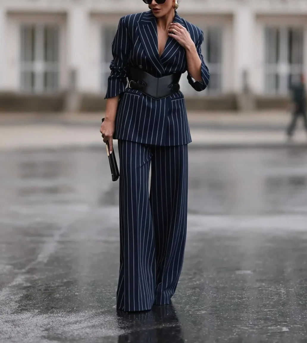 Kristarsgirl Women’s Striped Wide-leg Trousers 2025 Spring Fall Stylish Vintage High-waisted Contrast Color Pants for Female