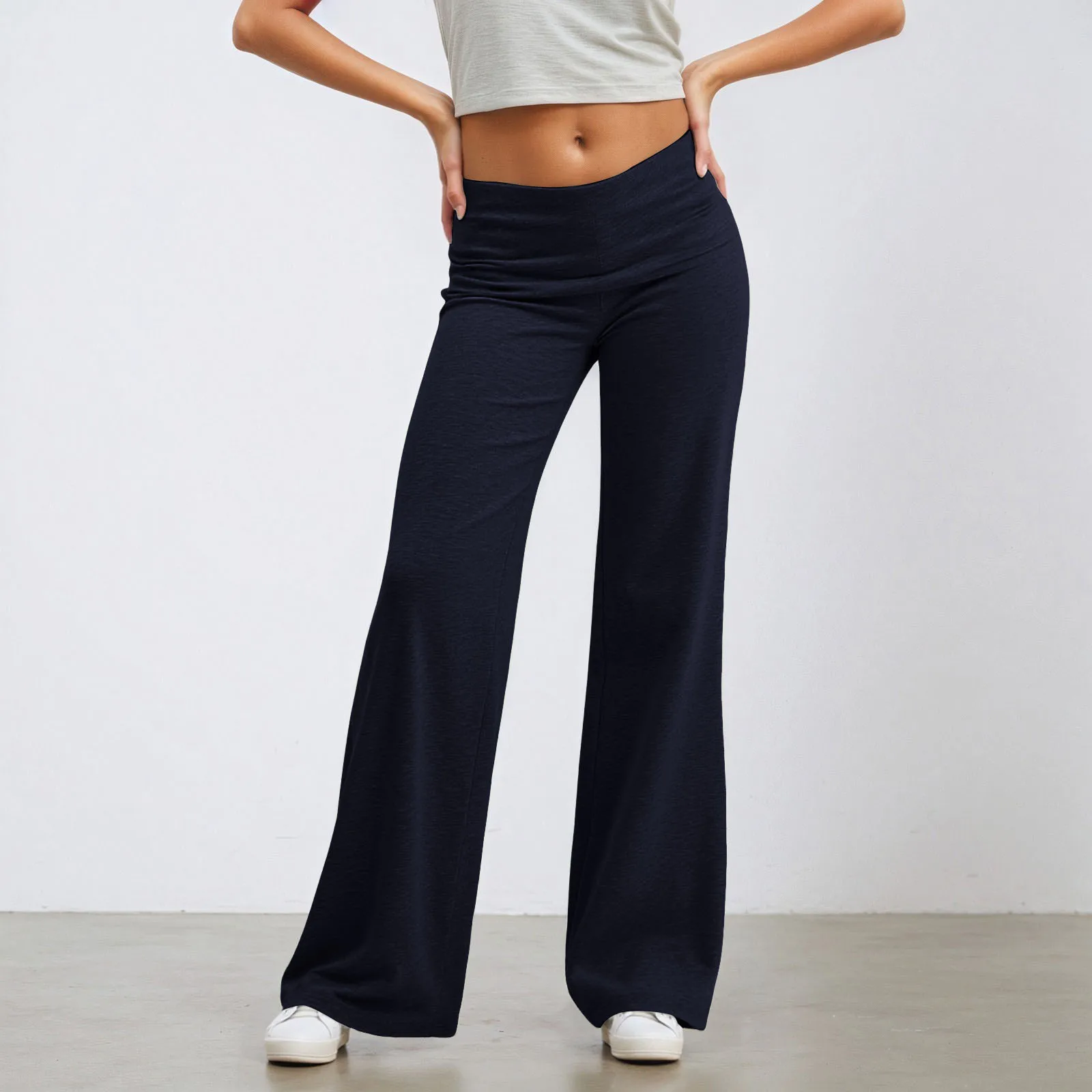 Fold Over Yoga Pants for Women Angel Wings Embroidery Sweatpants Y2k Low Rise Solid Straight Leg Trousers Gym Lounge Leggings