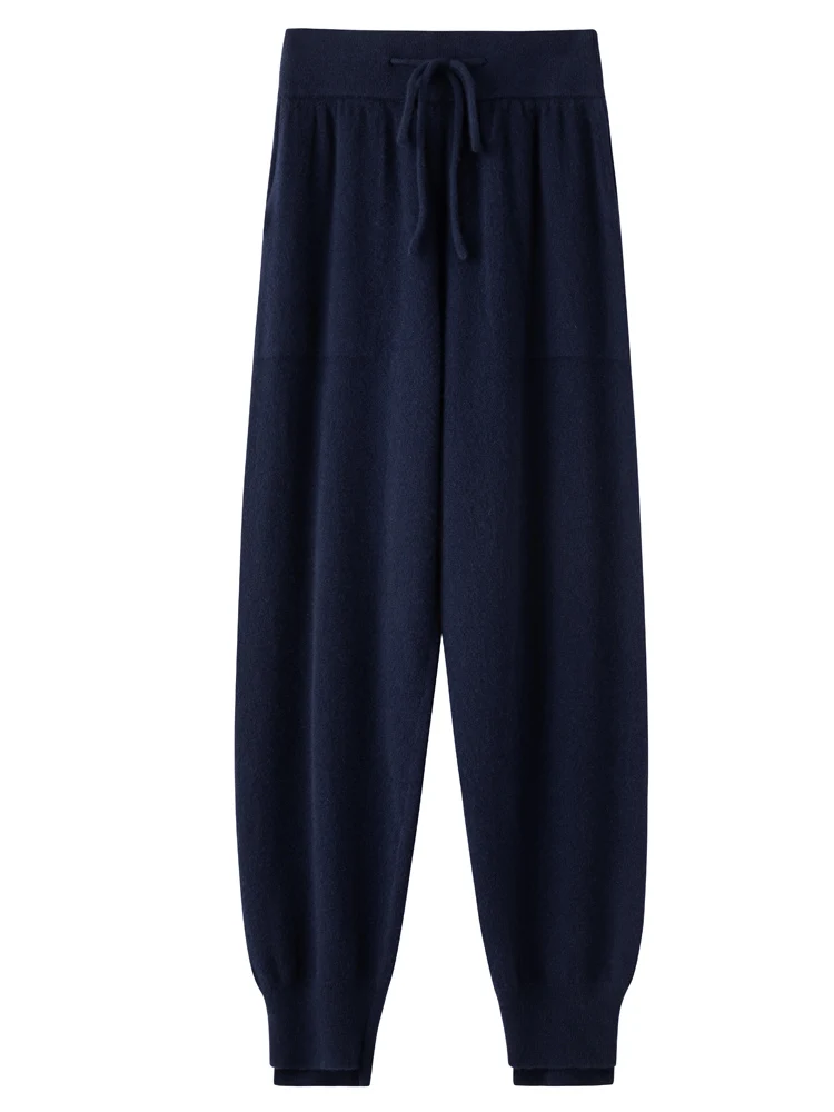 Autumn Winter Women High Waist Bloomers Pants 100% Merino Wool Thick Soft Warm Basic Casual Trousers Cashmere Knitwear Tops