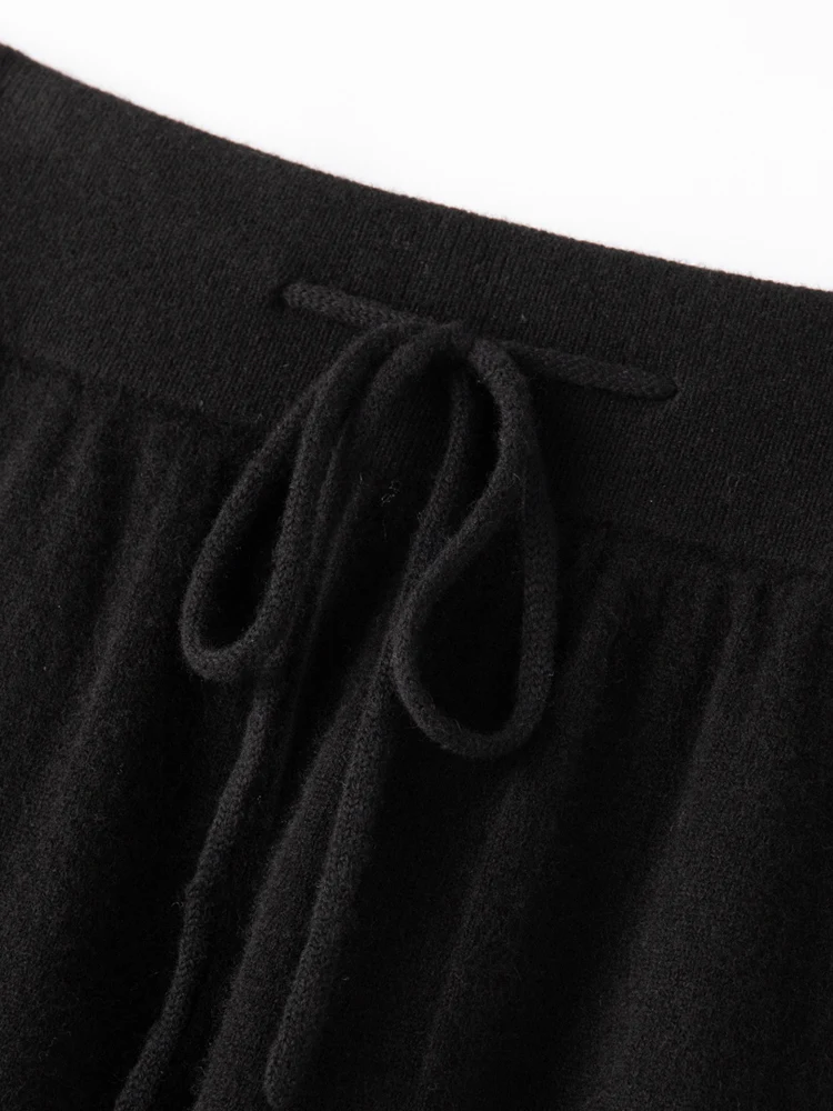 Autumn Winter Women High Waist Bloomers Pants 100% Merino Wool Thick Soft Warm Basic Casual Trousers Cashmere Knitwear Tops